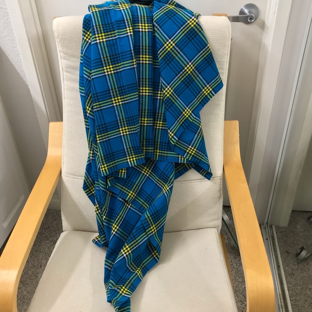 Tribal Masaai Shuka/Blanket. Cozy Throw/Wrap. Colors: Blue, Black and black.